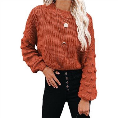 Brauner, kurz geschnittener Strickpullover mit Blasenärmeln