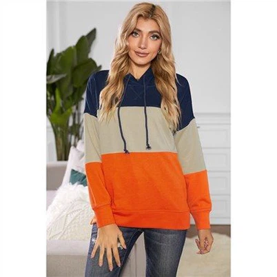 Lässiger Hoodie mit orangefarbenen Blockstreifen
